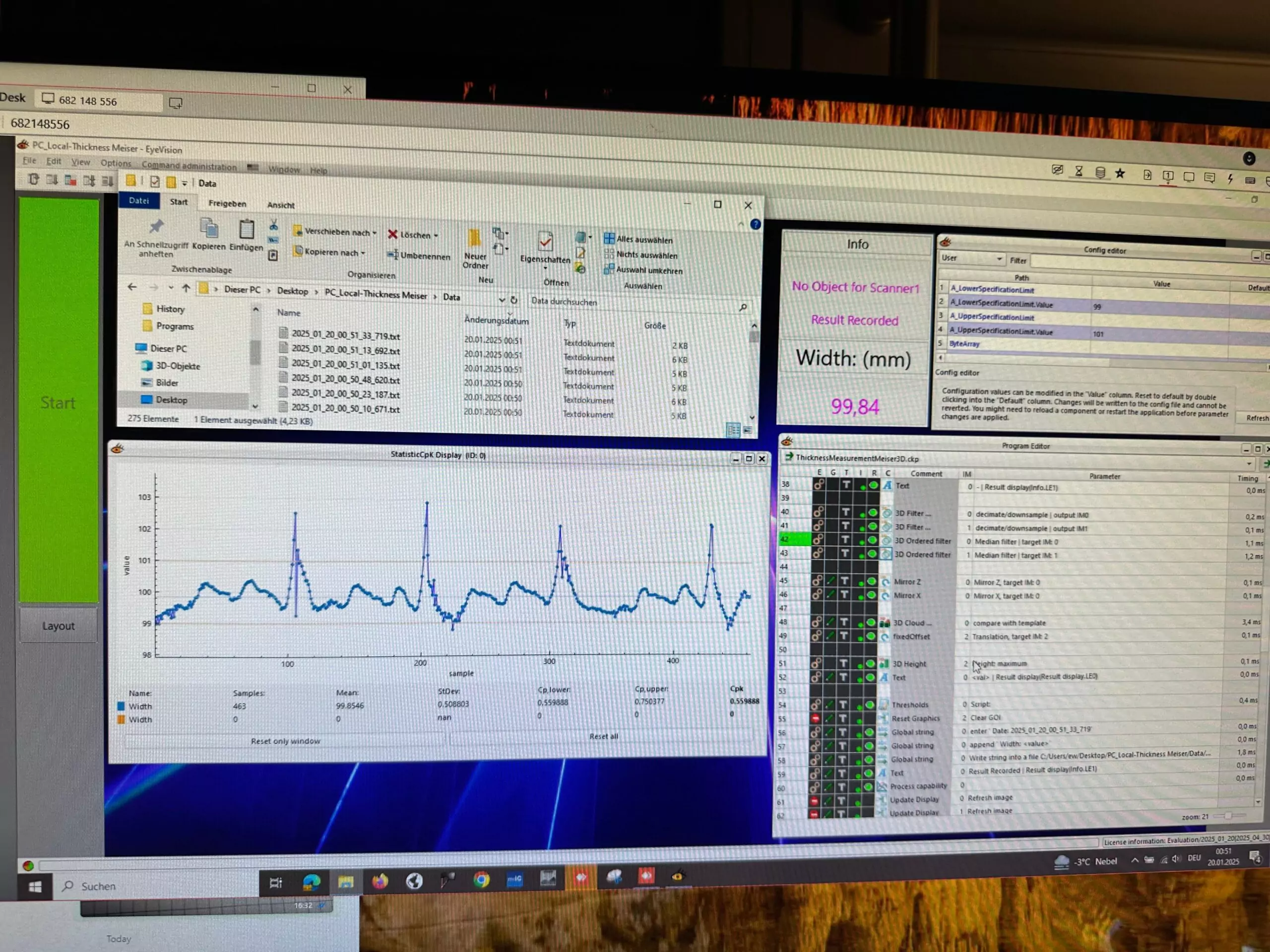 Result screen in the software during the measurement of a rim to create a digital twin.