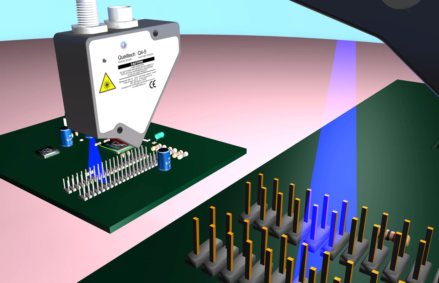 Q4 laser scanner measures pin alignment on a circuit board.